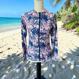 Floral Zip-Front Rash Guard - Pink & Navy